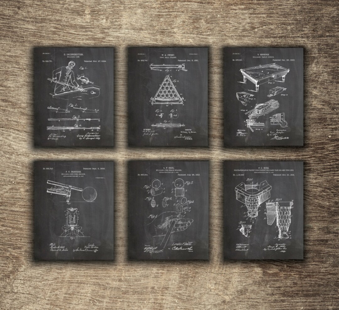 Billiards Patent Set of 6 Prints, Billiard Patent Invention, Billiard