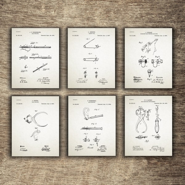 Ear Piercer Decor, Ear Piercing Gun, Helix Piercing, Helix Piercing Poster, Ear Piercer Set of 6 Patents - INSTANT DOWNLOAD -