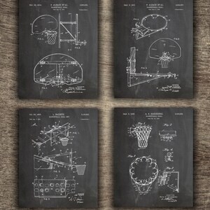 Basketball Set of 4 Patent Prints, Basketball Prints, Basketball Poster, Basketball Decor, Gym Wall Decor - INSTANT DOWNLOAD -