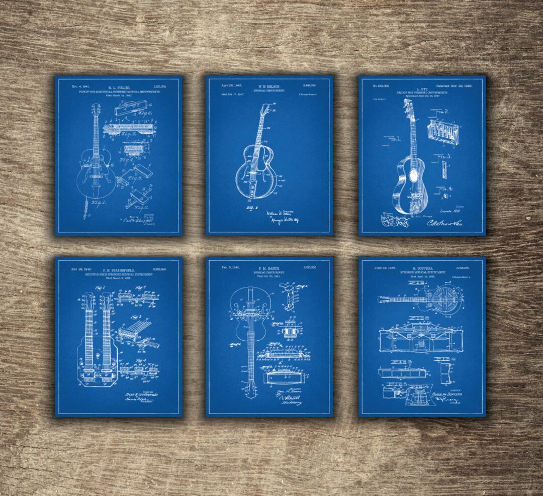 Electric Guitar Blueprint Guitar Wall Decor Electric Guitar Etsy