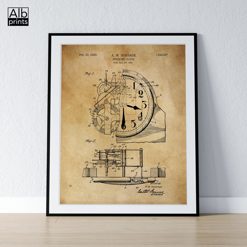 Clock Patent Blueprint Striking Clock Design Clock Etsy