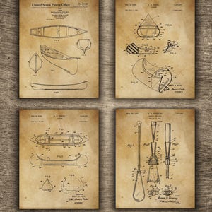 Vintage Canoe Print | Vintage Canoe Patent | Canoe Paddle | Canoe Art | Canoe Wall Decor | Canoe Set of 4 Prints INSTANT DOWNLOAD