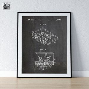 Patente de casete de cinta, póster de cinta mixta retro, arte digital para amantes de la música, póster para audiófilos, decoración para audiófilos - DESCARGA DIGITAL -