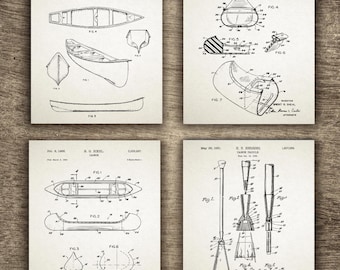 Canoe Patent Set of 4 Prints | Canoe Prints | Canoe Poster | Canoe Art | Lake Decor | Boating Room Decor INSTANT DOWNLOAD