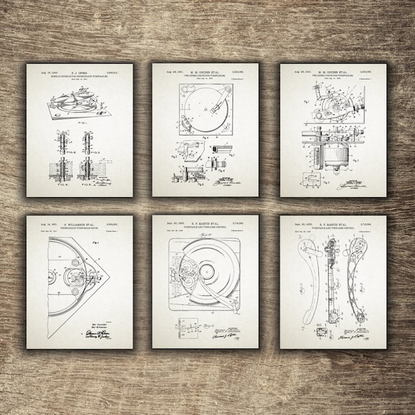 Turntable Set of 6 Posters, Turntable Print, Vinyl Turntable, Vintage Turntable, Record Player, Turntable Patent Set of 6 - INSTANT DOWNLOAD