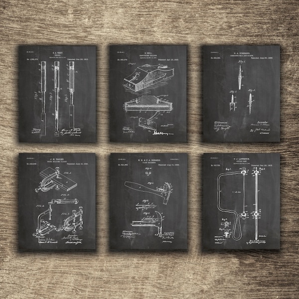 Carpenter Tool Inventions, Carpenter Patent Prints Set of 6, Gift For Dad, Wood working Decor, Set of 6 Prints - INSTANT DOWNLOAD