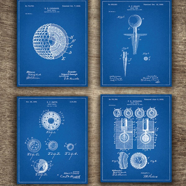 Golf Blueprint | Golf Ball Blueprint | Fathers Day Golf | Golf Patent Print | Golf Blueprint Set of 4 Patents INSTANT DOWNLOAD