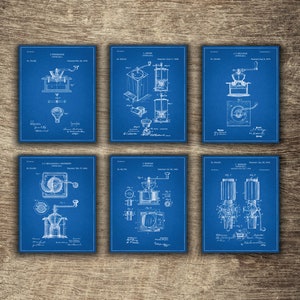 Planta baixa de moinho de café, decoração de cafeteria, arte de parede de café, arte de planta baixa para impressão, conjunto de 6 designs - DOWNLOAD INSTANTÂNEO -