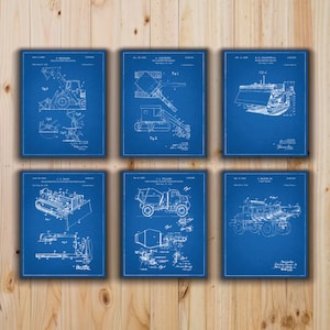 Excavator Blueprint, Bulldozer Blueprint, Earth Moving Vehicle, Construction Vehicles Set of 6 Blueprints - INSTANT DOWNLOAD -