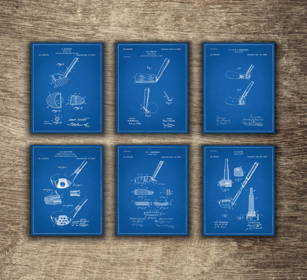Golf Set of 6 Blueprints Golf Club Blueprint Patent Etsy