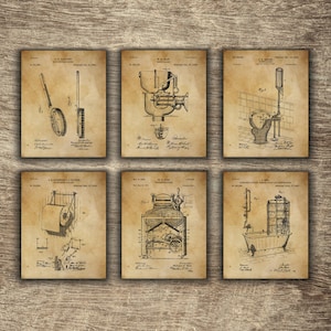 Wäscherei Wand Dekor Set mit 6 Designs, Waschmaschine, Toilette, WC, Badebürste, Badezimmer Dekor Set mit 6 Postern - SOFORTIGER DOWNLOAD -