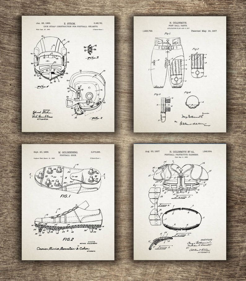 Football Set of 4 Prints INSTANT DOWNLOAD Football Patent American Football Print Football Printable Football Gift Idea Football Poster
