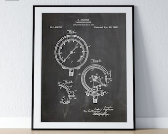 Pressure Gauge Patent Printable, Industrial Decor, Factory Wall Art, Physics Gifts, Pressure Indicator Poster - DIGITAL DOWNLOAD -