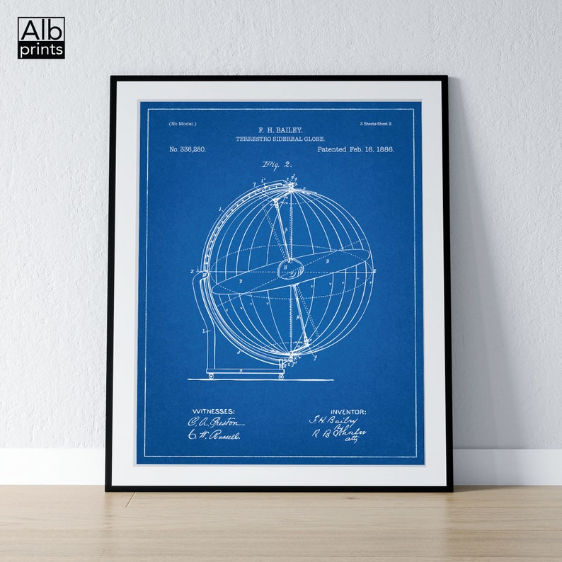 Terrestrial Sidereal Globe Patent Printable Astronomer Gift Idea Terrestrial Globe DIGITAL DOWNLOAD - Globe Blueprint Armillary Sphere
