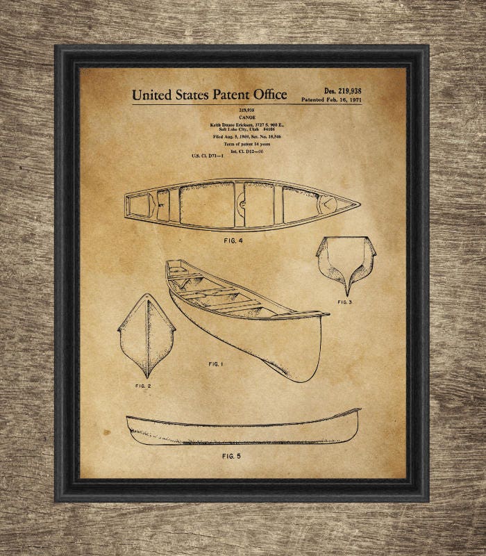 Vintage Canoe Print Vintage Canoe Patent Canoe Paddle Etsy UK