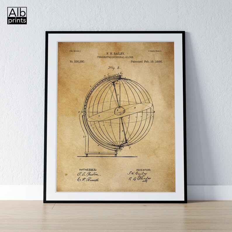 Terrestrial Sidereal Globe Patent Printable Astronomer Gift Idea Terrestrial Globe DIGITAL DOWNLOAD - Globe Blueprint Armillary Sphere