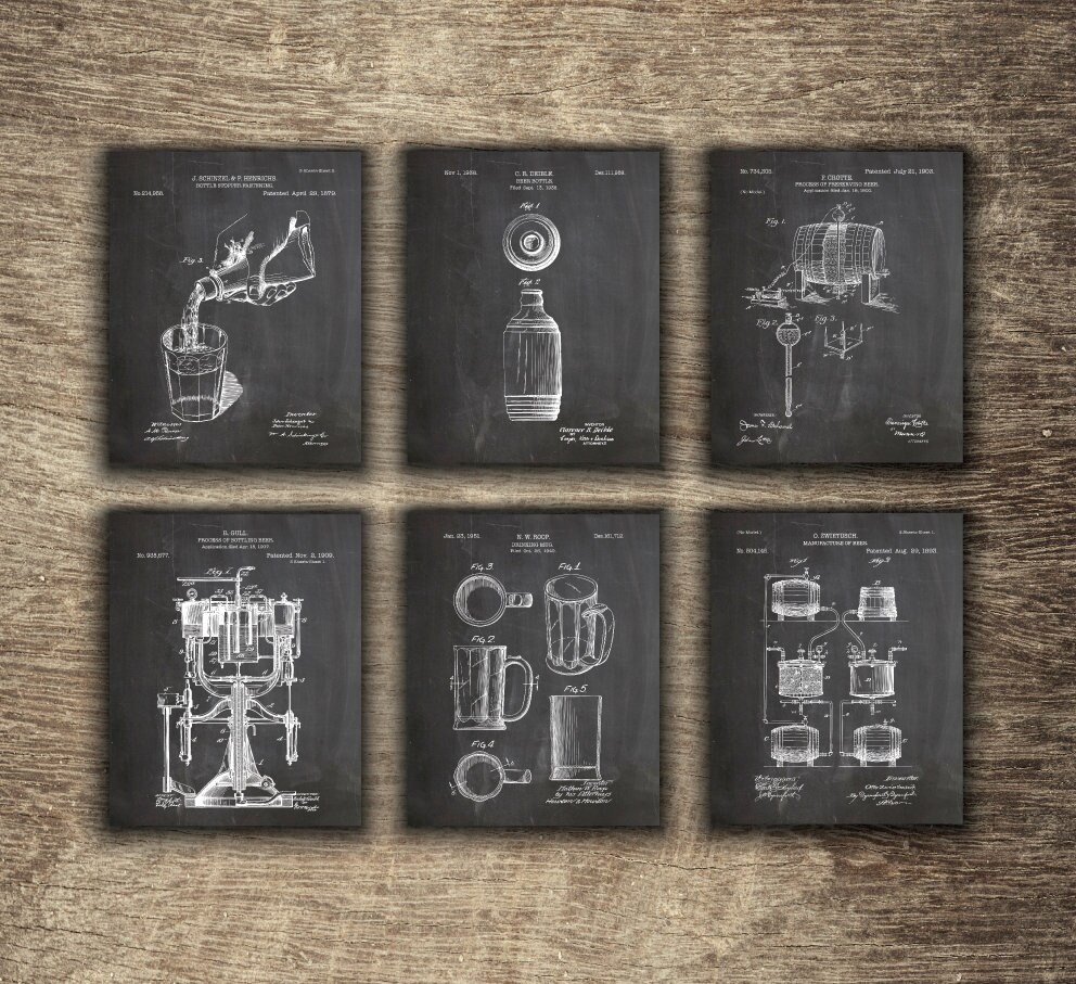 Brewery Decor Set of 6 Patents, Restaurant Decor, Bar Wall Decor, Beer Lover Gift, Brewery Set of 6 Designs - INSTANT DOWNLOAD -