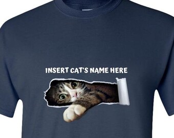 Camisas personalizadas con el nombre del gato -Tabby Kitty Ripped Tee -Custom Cat Shirt for Cat Mom -Unisex Cat Lover T Shirt -Pet Portrait Tshirt
