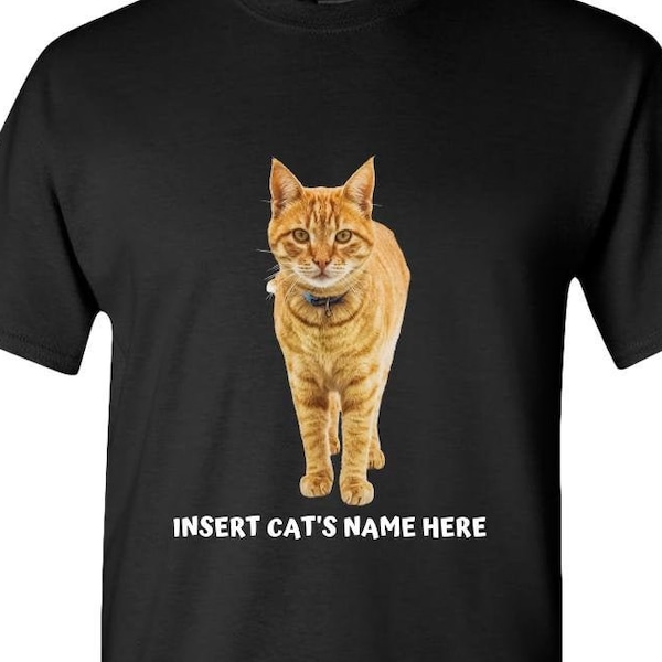 Custom Cat's Name Shirts Orange Tabby Tees Personalized Cat Shirt for Cat Mom Unisex Cat Lover T Shirt -Pet Portrait Cat Name T-shirt Tshirt