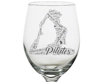 Pilates White Wine Glass - Pilates Laser Engrave White Wine - Pilates Glassware Collection - Pilates Gift Ideas