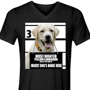 Yellow Labrador Lab Tee Personalized Most Wanted Dog Adult Unisex V-Neck T shirt tshirt – Customized Funny Custom Gift for Dog Lovers