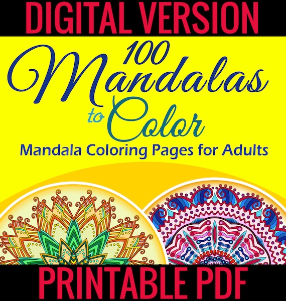Adult Coloring Book PDF Adult Mandala Coloring Book 100 | Etsy