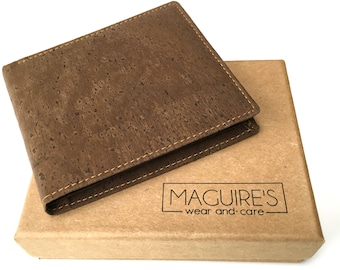 Cork Bifold Wallet for Fathers Day-RFID Slim, light, minimalist non leather-Vegan Society & Peta Approved! Takes 6 cards- A unique gift.