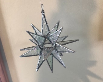 Adorno de estrella 3D iridiscente de vidrio de 18 puntas, 12,7 x 12,7 cm