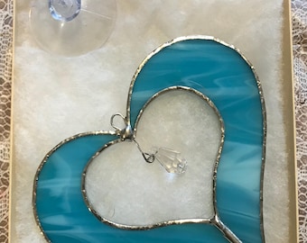 Atrapasueños de corazón de aguamarina de vidrio de colores de 5" con cristal