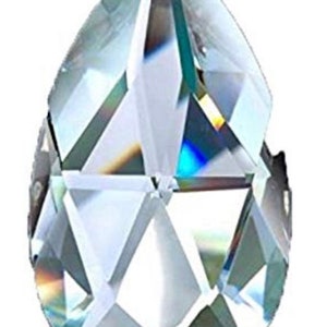 May include: A clear crystal teardrop prism with many facets. The prism is designed to catch and refract light, creating rainbows.