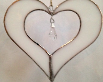 Atrapasueños de corazón blanco de vidrio de colores de 5" con cristal