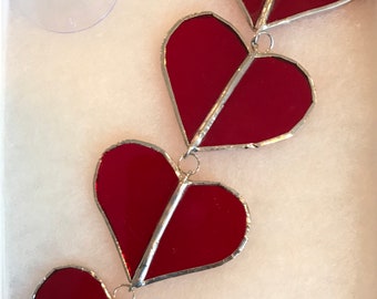 9”  Stained Glass Quad of HangIng red Hearts