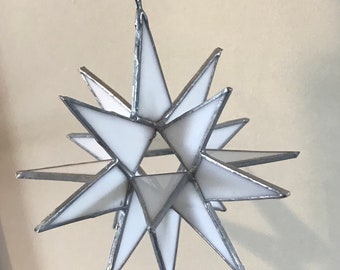 18 Point-Stained Glass White 3D Star Ornament 5"x5"