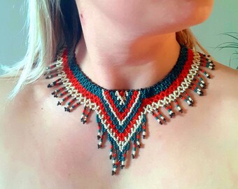TRIANGLE Tribal Collar Necklace /  Traditional Weaved Necklace / Statement Beaded Necklace / Native American jewelry / Bohemian