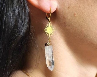 Celestial Gold-Tipped Crystal earrings / Gemstone earrings / Crystal  / Healing stone /  Mental Clarity / Boho / Bridal / Crystal / Gift