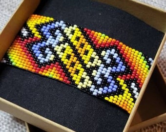 Ceremonial Bracelet /  Traditional Weaved Bracelet / Sacred Ayahuasca jewelry / Wide Beaded Bracelet / Bohemian style