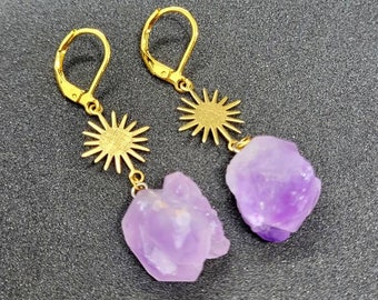 Celestial Amethyst earrings / Gemstone earrings / Amethyst  / Healing stone / Crystal earrings / Protection / Bohemian / Gift