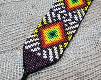 REFLECTION / Ceremonial Bracelet /  Traditional Weaved Bracelet / Sacred Ayahuasca jewelry / Wide Beaded Bracelet / Bohemian style