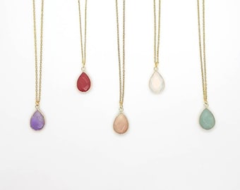 GEM Drop necklace / 5 Crystals / Dainty Crystal pendant / Cute / Crystal Necklace / Bridal jewelry / Birthstone / Gift / Gemstone / Amethyst