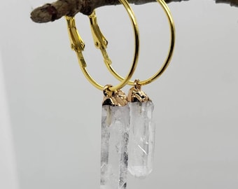 Gold-Tipped Crystal Hoop earrings / Gemstone earrings / Big and small hoop / Quartz jewellery / Bohemian / Bridal / Crystal / Gift