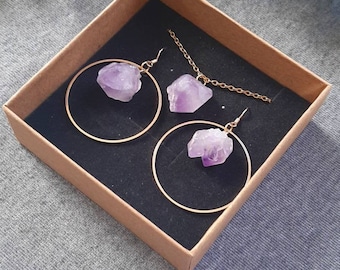 RHEA earrings / Amethyst / Gold & Silver / Gemstone lovers / Hoop / Gold-toned / February Birthstone / Crystals /Perfect gift for her
