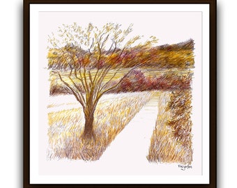HQ Downloadable Art Print, British Landscape, Autumn Art, Hainault Forest, Christmas Present, Colour Pencil Art Print