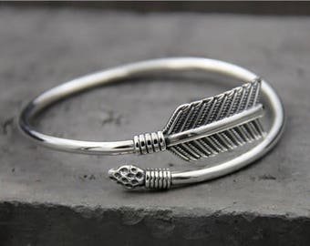925 sterling silver arrow bracelet;Punk Style Bracelet; Thin Sterling Silver Bangle Bracelet ; Retro Cuff Bracelet;