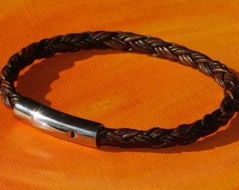 Lyme Bay Art Mens /Ladies 4mm Antique Brown leather & stainless steel bracelet