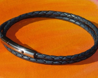 Señoras 5mm Oscuro Marrón Napa /& Pulsera De Acero Inoxidable por Lyme Bay arte.