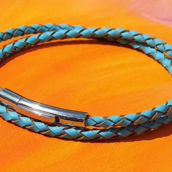 Braided Leather Bracelet - Turquoise main image 1