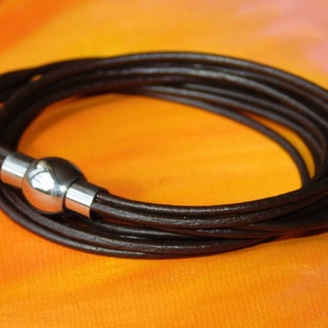 Ladies / Womens Brown leather multi-strand, wraparound bracelet with a stainless steel magnetic clasp by Lyme Bay Art.