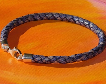 Mens / ladies 5mm Antique Violet Braided leather & sterling silver bracelet by Lyme Bay Art.