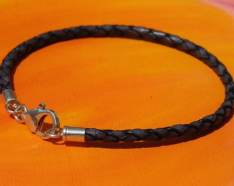 Mens / ladies 3mm Antique Navy Blue Braided leather & sterling silver bracelet by Lyme Bay Art.
