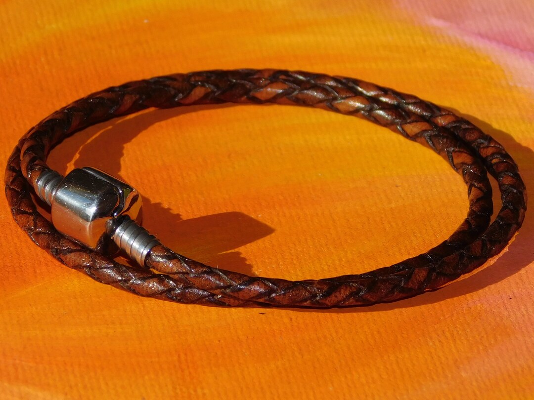 Lyme Bay Art Handmade Bracelet 6mm Black Braided Leather & Stainless Steel Bracelet - Unisex, Handmade In UK Braided Leather Bracelet